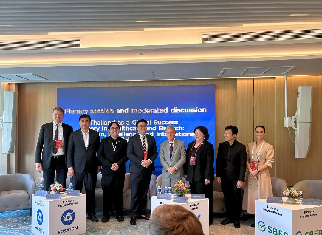 Healthcare and biotechnology leaders on stage at the Russian-Thai Investment Forum 2025 in Phuket