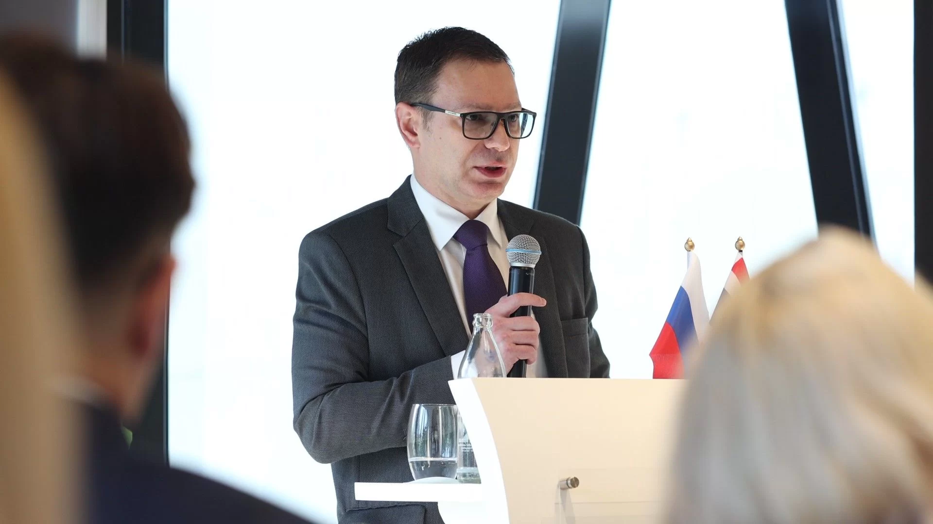 A Russian diplomatic representative speaking at the Thai–Russian healthcare seminar